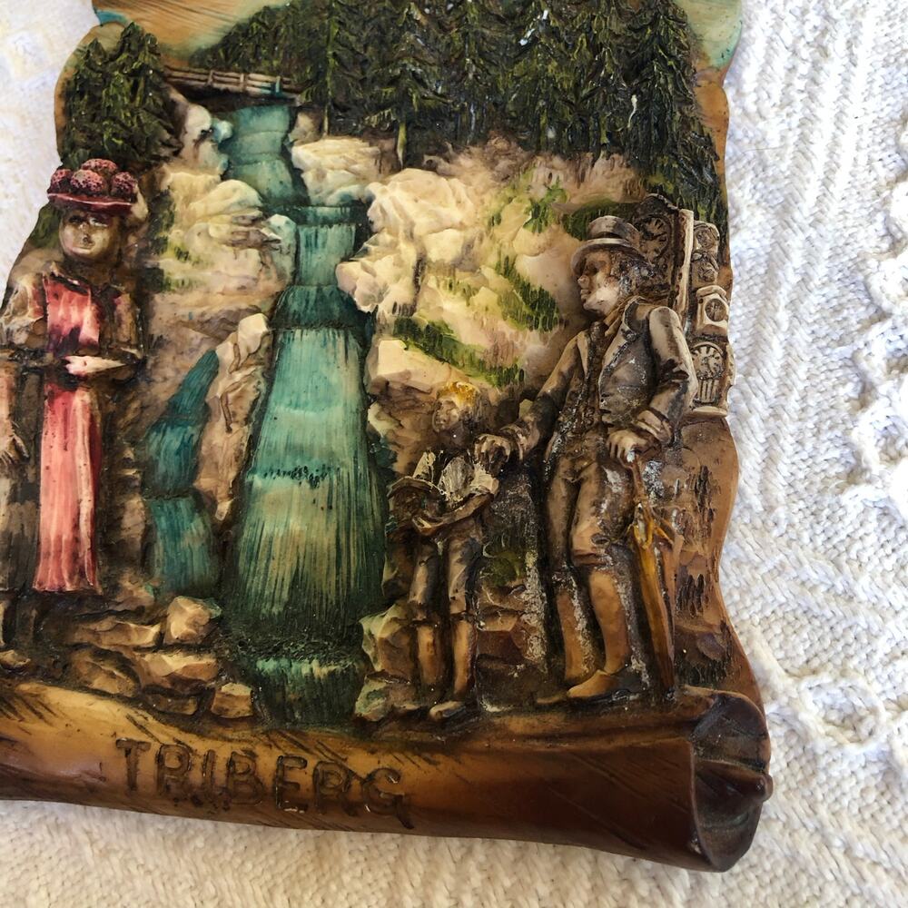 VTG 70s Triberg Germany 3‑D‎ Resin Wall Plaque Waterfall Black Forest Folk Art
